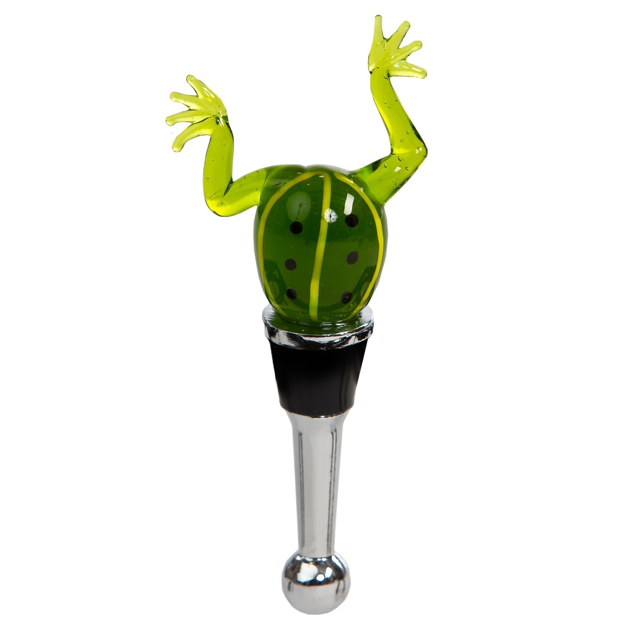 Picnic Plus 5" Green and Stainless Steel Handblown Glass Frog Wine Bottle Stopper